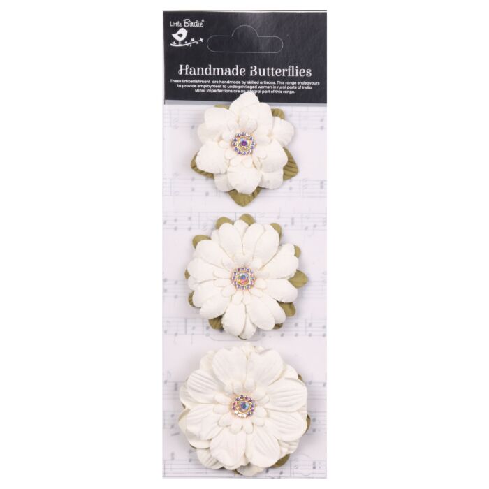 Little Birdie Jeremy Paper Flowers 3/Pkg-Ivory Pearl
