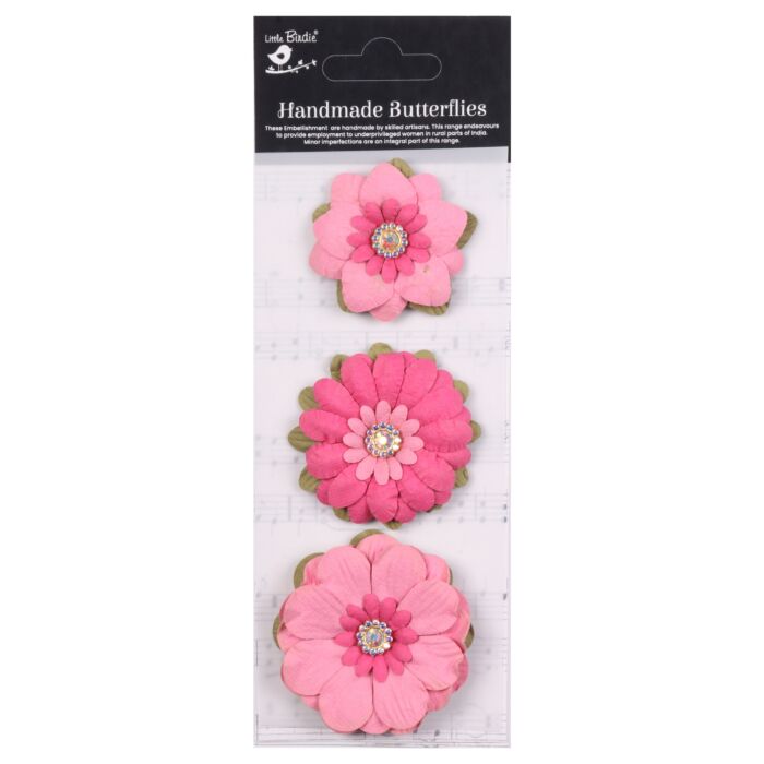 Little Birdie Jeremy Paper Flowers 3/Pkg-Precious Pink