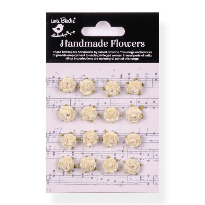 Little Birdie Beaded Micro Roses Paper Flowers 16/Pkg-Ivory Pearl