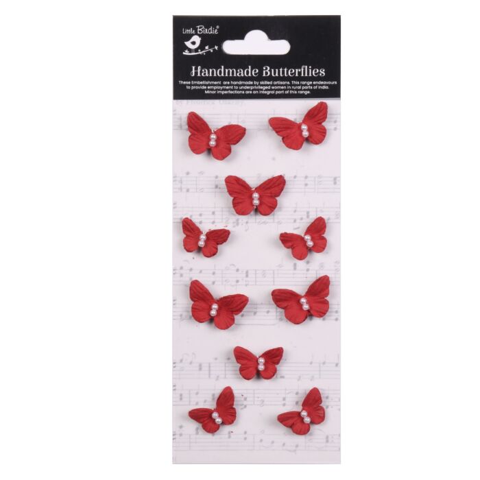 Little Birdie Pearl Butterflies 11/Pkg-Cardinal Red