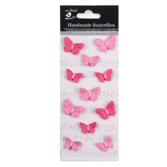 Little Birdie Pearl Butterflies 11/Pkg-Precious Pink