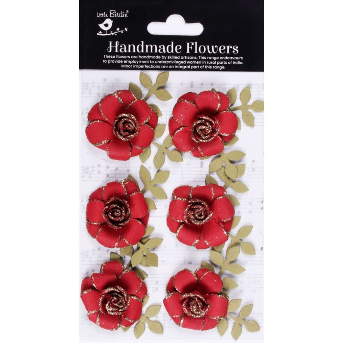 Little Birdie Pixie Rose Paper Flowers 6/Pkg-Cardinal Red