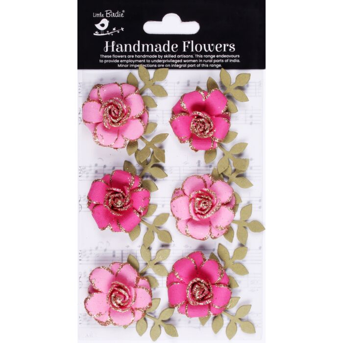 Little Birdie Pixie Rose Paper Flowers 6/Pkg-Precious Pink