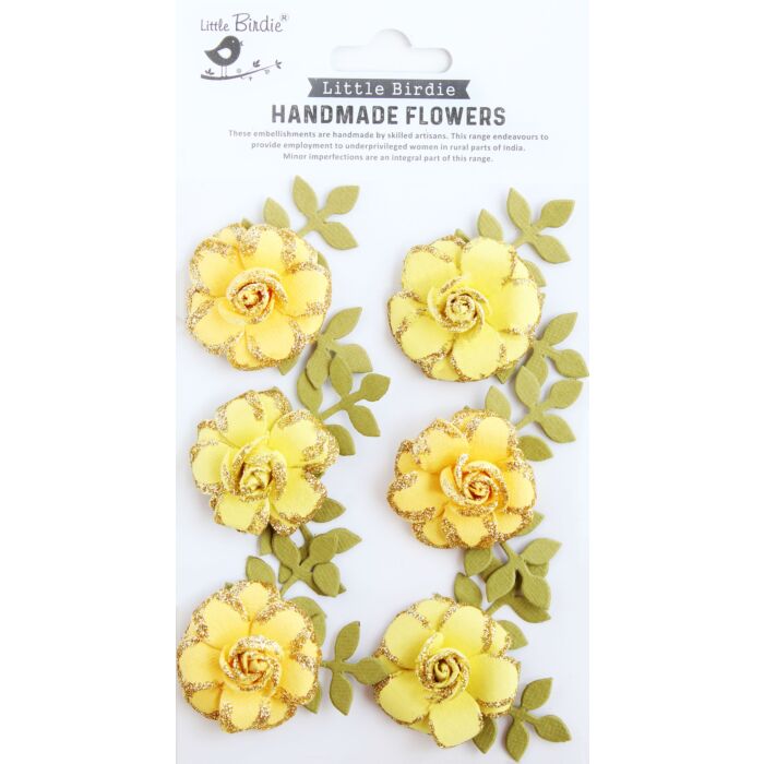Little Birdie Pixie Rose Paper Flowers 6/Pkg-Sunshine