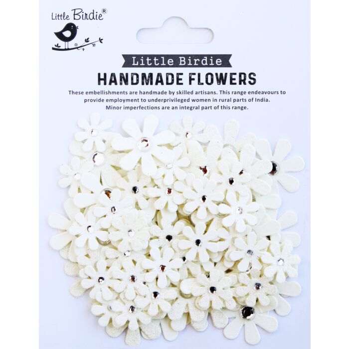 Little Birdie Sparkle Florettes Paper Flowers 80/Pkg-Ivory Pearl