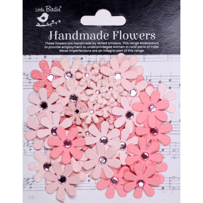 Little Birdie Sparkle Florettes Paper Flowers 80/Pkg-Pink Passion
