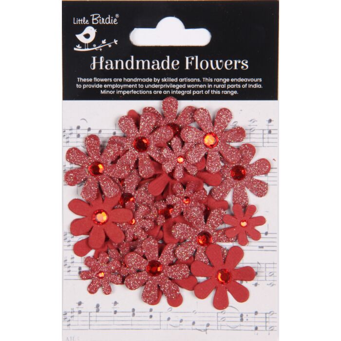 Little Birdie Sparkle Florettes Paper Flowers 30/Pkg-Cardinal Red