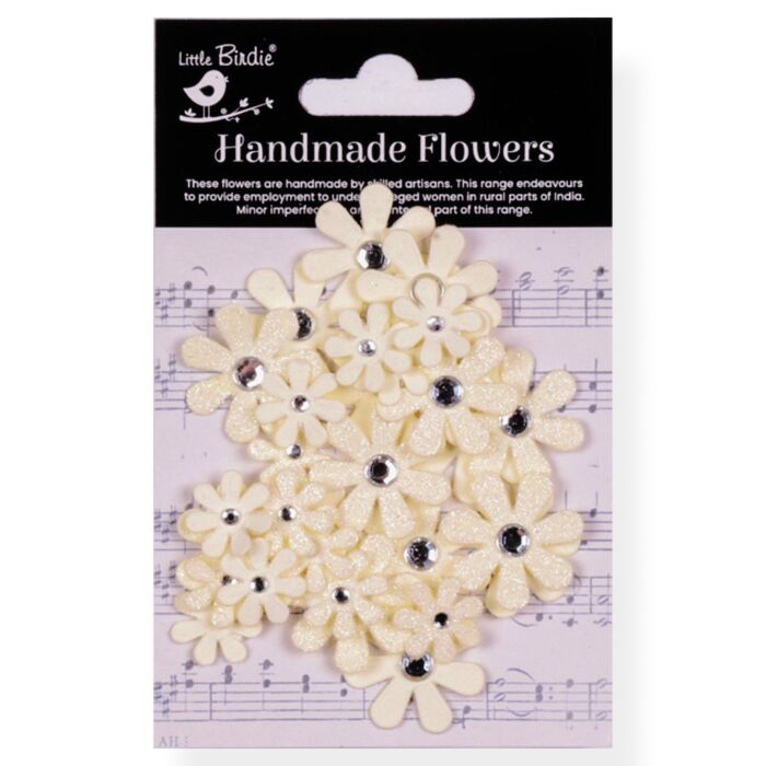 Little Birdie Sparkle Florettes Paper Flowers 30/Pkg-Ivory Pearl