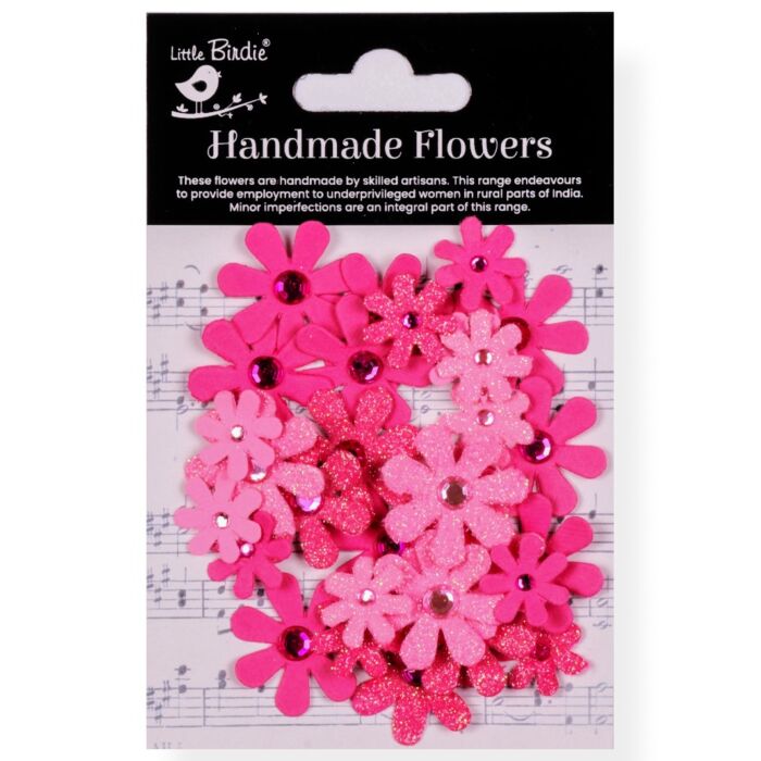 Little Birdie Sparkle Florettes Paper Flowers 30/Pkg-Precious Pink