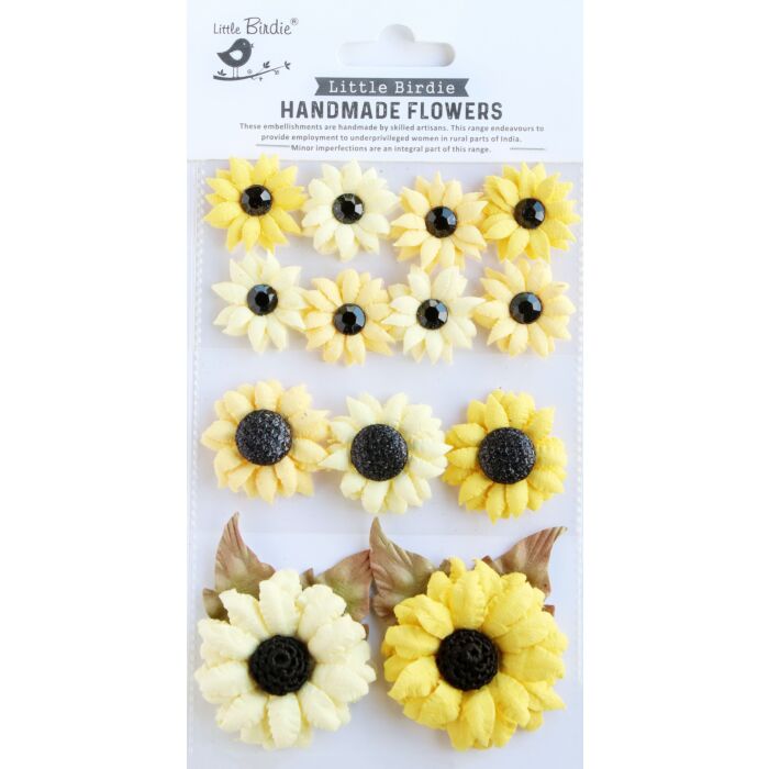 Little Birdie Sunny Flora Paper Flowers 13/Pkg-Sunshine