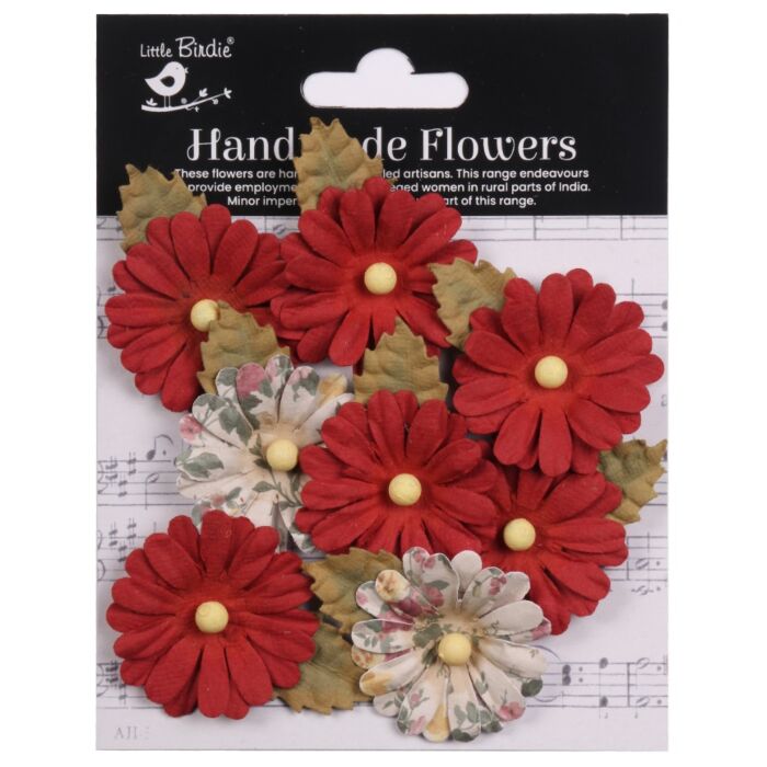 Little Birdie Valerie Paper Flowers 8/Pkg-Cardinal Red