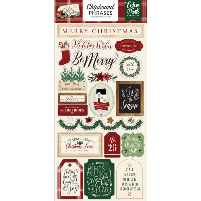 Echo Park - A Cozy Christmas 6x13 Chipboard Phrases