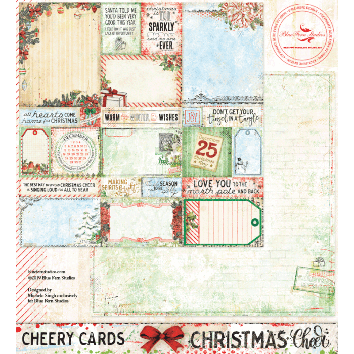 Blue Fern Studios - 12x12 Double Sided Paper - Christmas Cheer - Cheery Cards