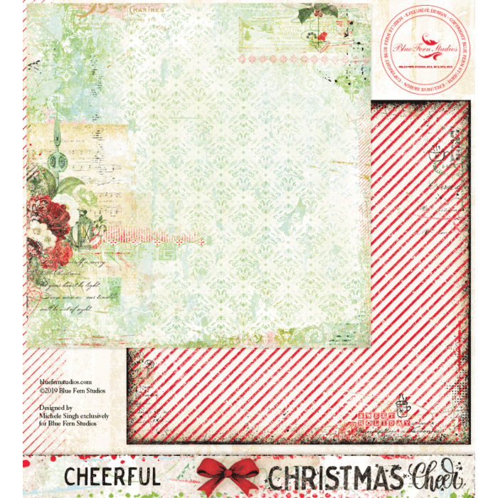 Blue Fern Studios - 12x12 Double Sided Paper - Christmas Cheer - Cheerful