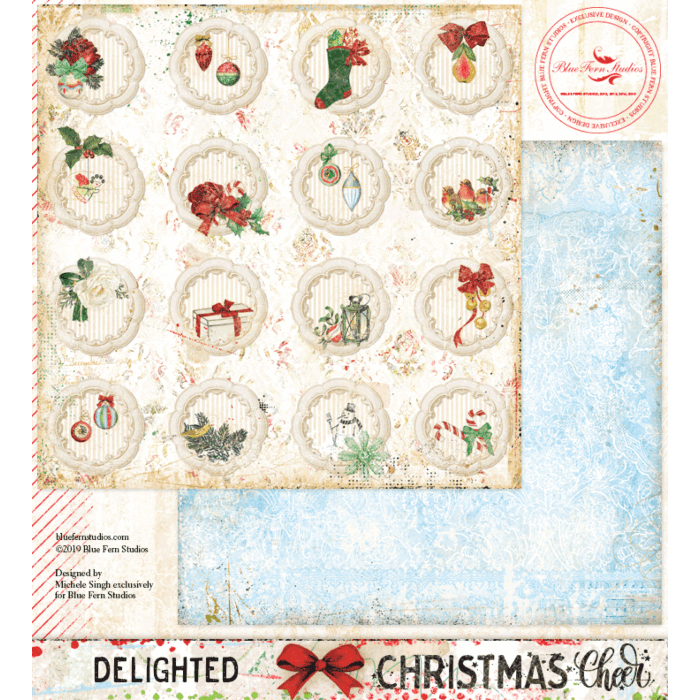 Blue Fern Studios - 12x12 Double Sided Paper - Christmas Cheer - Delighted