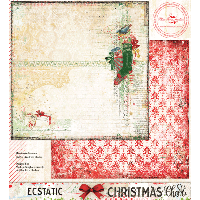Blue Fern Studios - 12x12 Double Sided Paper - Christmas Cheer - Ecstatic