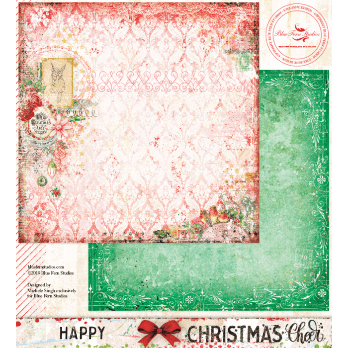 Blue Fern Studios - 12x12 Double Sided Paper - Christmas Cheer - Happy