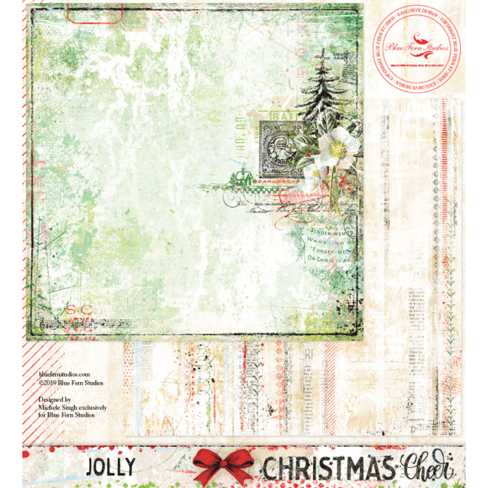 Blue Fern Studios - 12x12 Double Sided Paper - Christmas Cheer - Jolly