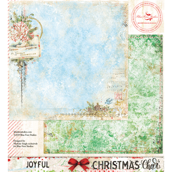 Blue Fern Studios - 12x12 Double Sided Paper - Christmas Cheer - Joyful