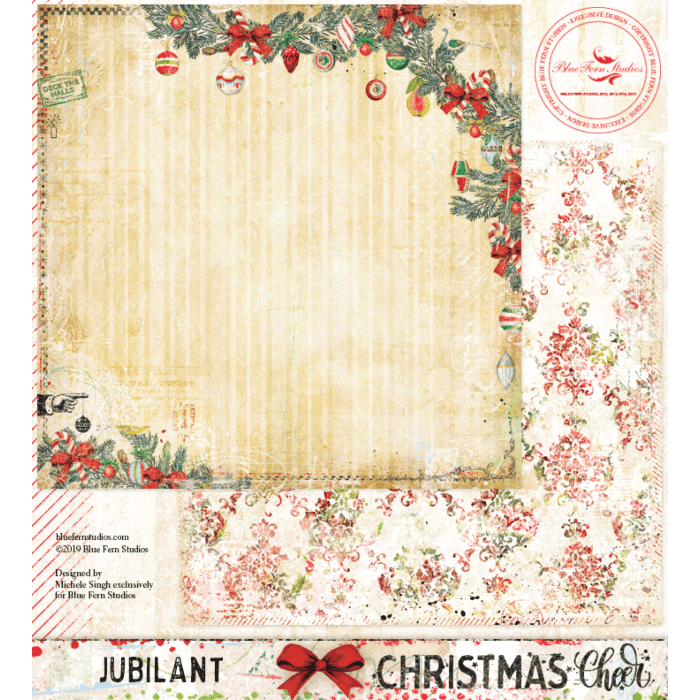 Blue Fern Studios - 12x12 Double Sided Paper - Christmas Cheer - Jubilant