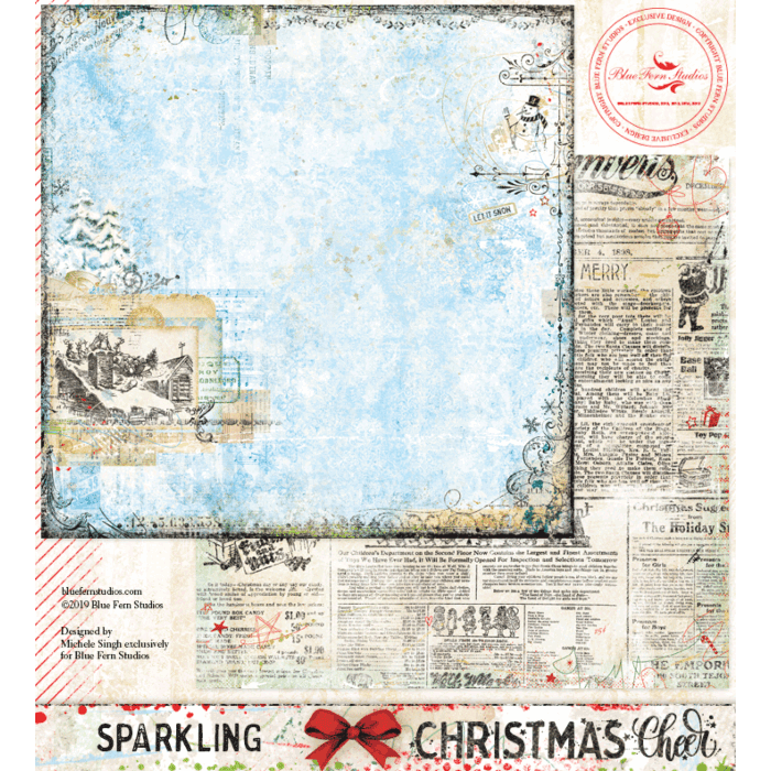 Blue Fern Studios - 12x12 Double Sided Paper - Christmas Cheer - Sparkling