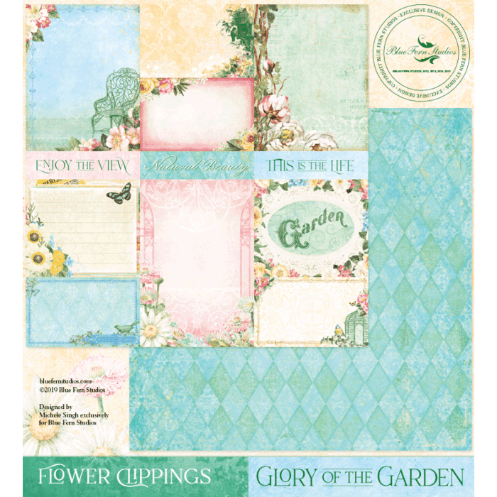 Blue Fern Studios - 12x12 Double Sided - Glory of the Garden - Flower Clippings