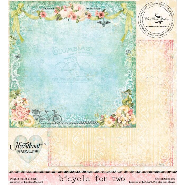 Blue Fern Studios - 12x12 Double Sided Paper - Heartland - Bicycle for Two
