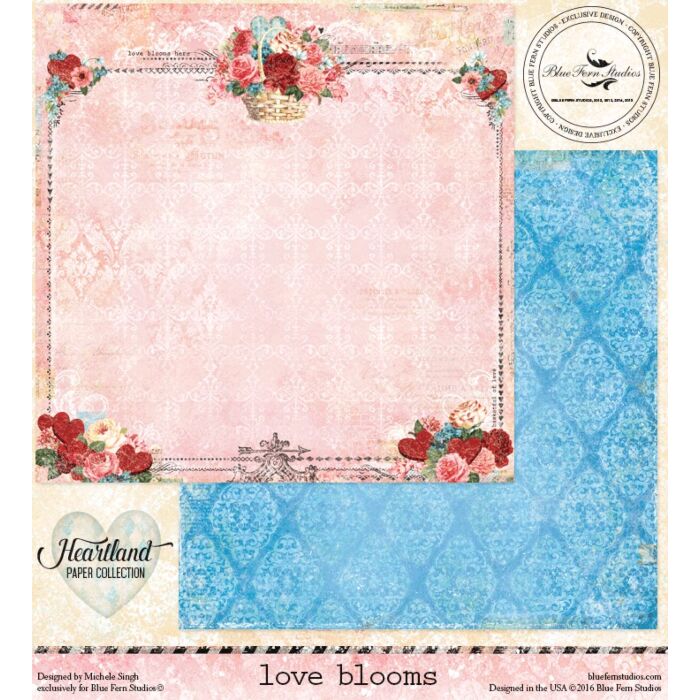 Blue Fern Studios - 12x12 Double Sided Paper - Heartland - Love Blooms