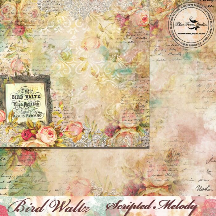 Blue Fern Studios - Bird Waltz 12x12 Paper - Scripted Melody
