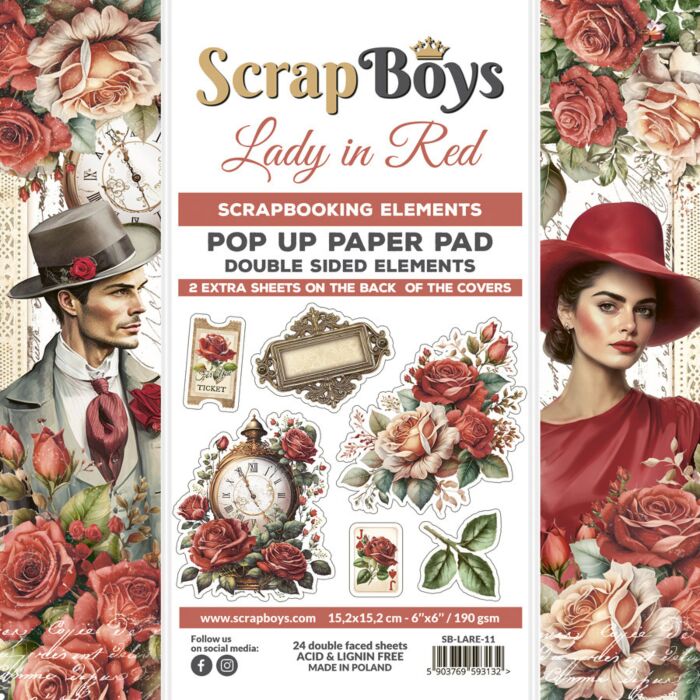 ScrapBoys 6X6 Pop Up Paper Pad, Lady in Red