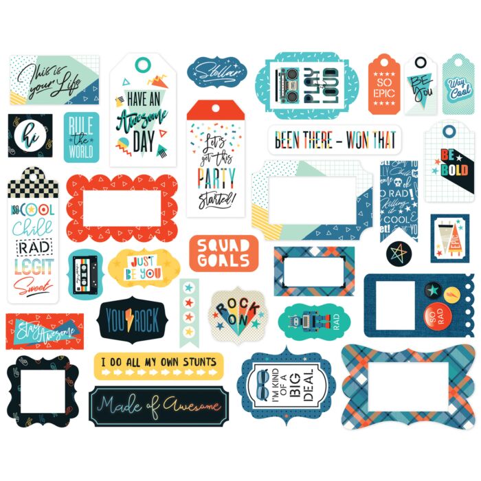 Echo Park Teen Spirit Boy Frames and Tags ephemera die cut cardstock pieces with journaling frames