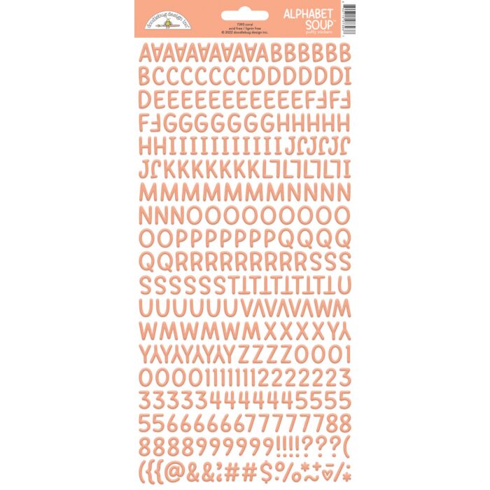 Doodlebug Alphabet Soup Puffy Stickers-Coral