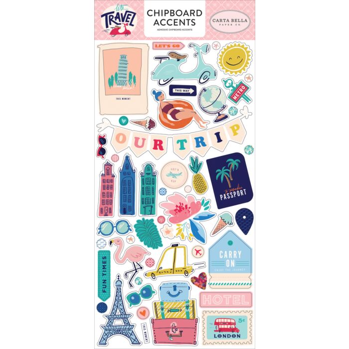 Carta Bella - 6X13 Chipboard Accents - Let's Travel