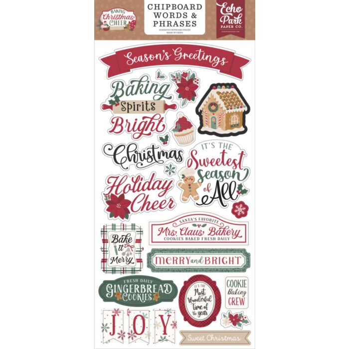 Echo Park Baking Christmas Cheer Chipboard Words & Phrases