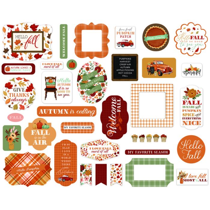 Carta Bella Welcome Fall ephemera die cut cardstock pieces with pumpkins