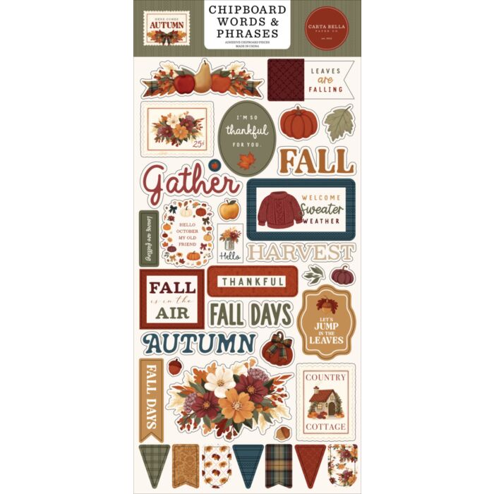 Echo Park Here Comes Autumn Chipboard Words & Phrases