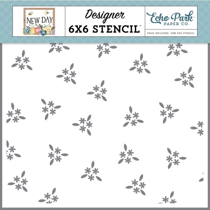Echo Park New Day Mini Blooms 6x6 stencil with scattered small flower clusters pattern