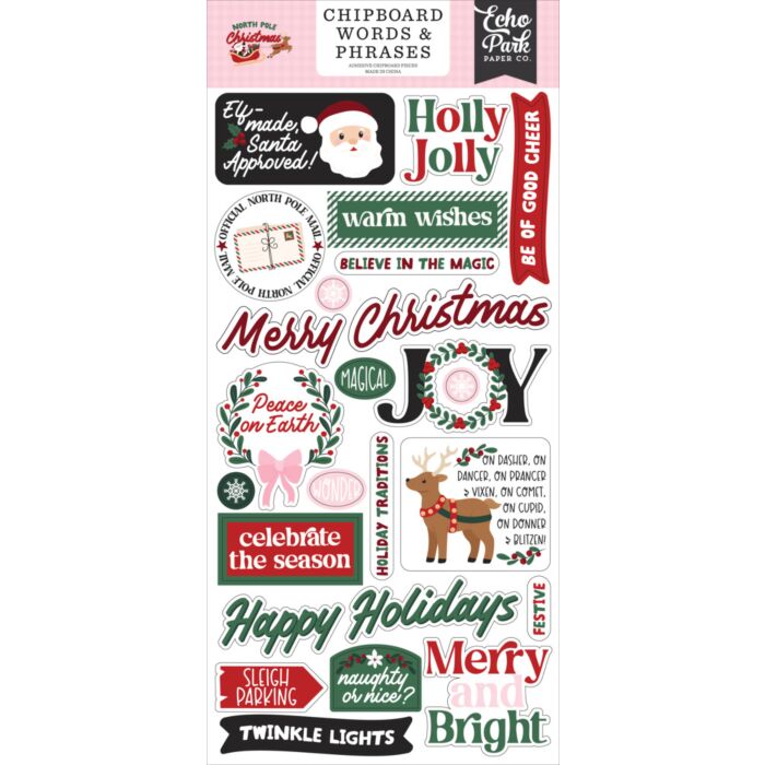 Echo Park North Pole Christmas Chipboard Words & Phrases