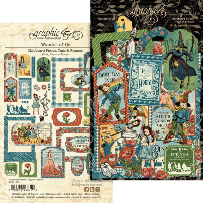 Graphic 45 Chipboard Pieces + Tags + Frames
