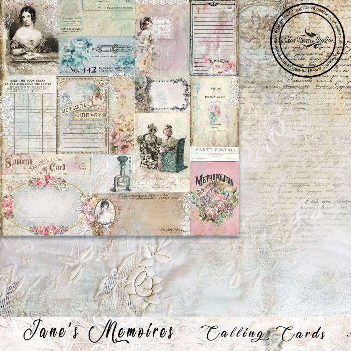 Blue Fern Studios - Jane's Memoirs - 12x12 Paper - Calling Cards
