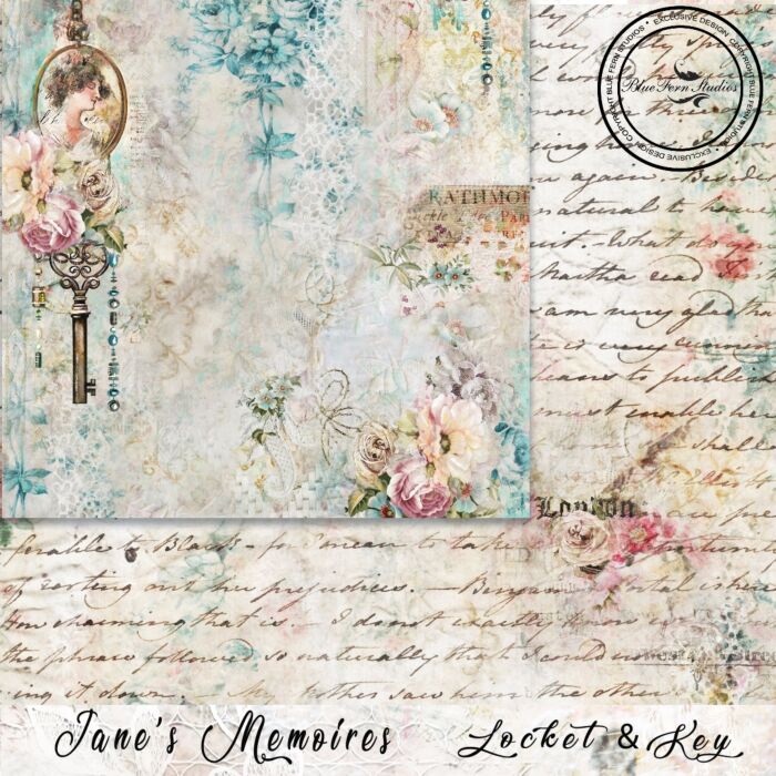 Blue Fern Studios - Jane's Memoirs - 12x12 Paper - Locket & Key