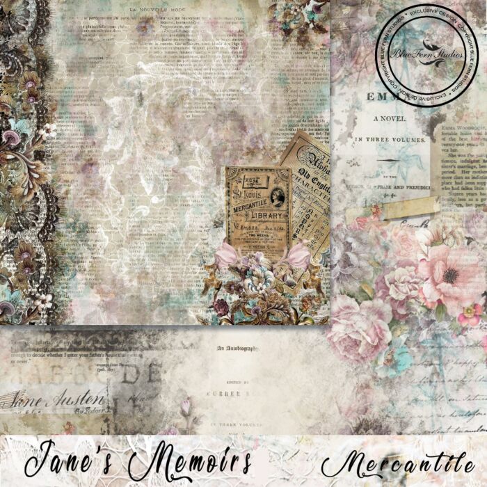 Blue Fern Studios - Jane's Memoirs - 12x12 Paper - Mercantile