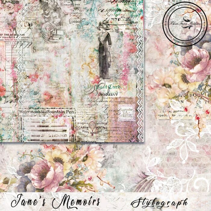 Blue Fern Studios - Jane's Memoirs - 12x12 Paper - Stylograph
