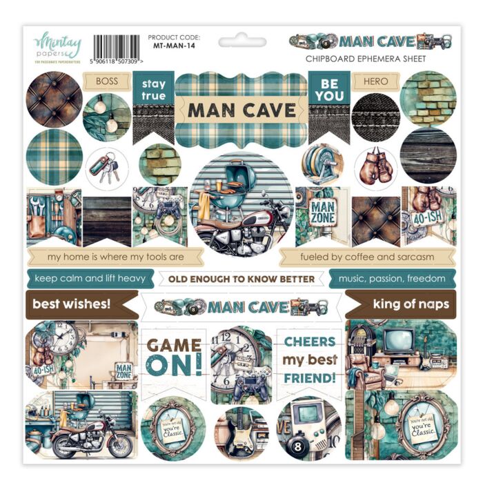 Mintay Man Cave Chipboard Ephemera Sheet