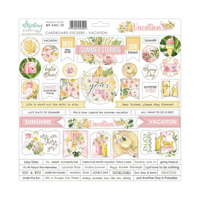 Mintay - 12 X 12 CARDBOARD STICKERS - VACATION *Discontinued*