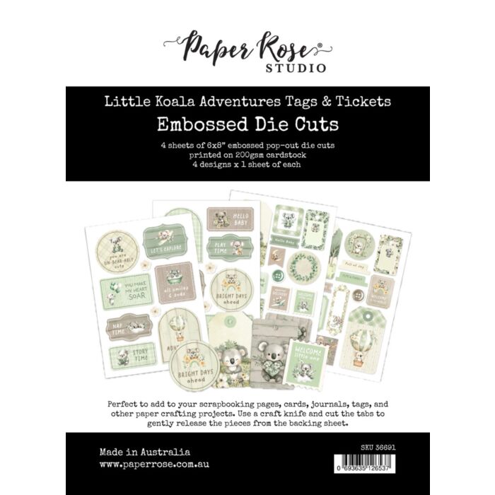 Paper Rose Studio Little Koala Adventures Tags & Tickets Embossed Die Cuts