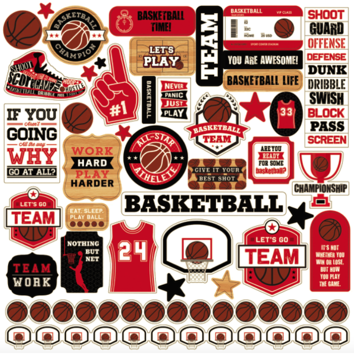 Echo Park Basketball Cardstock Stickers 12"X12" Elements