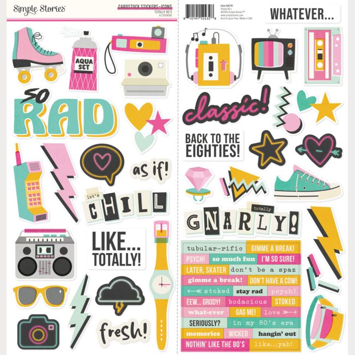 Simple Stories Totally 80's Cardstock Stickers Icons