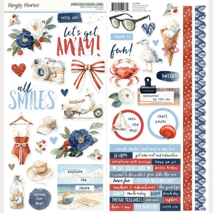Simple Stories Simple Vintage Sand & Sea Cardstock Stickers Icons