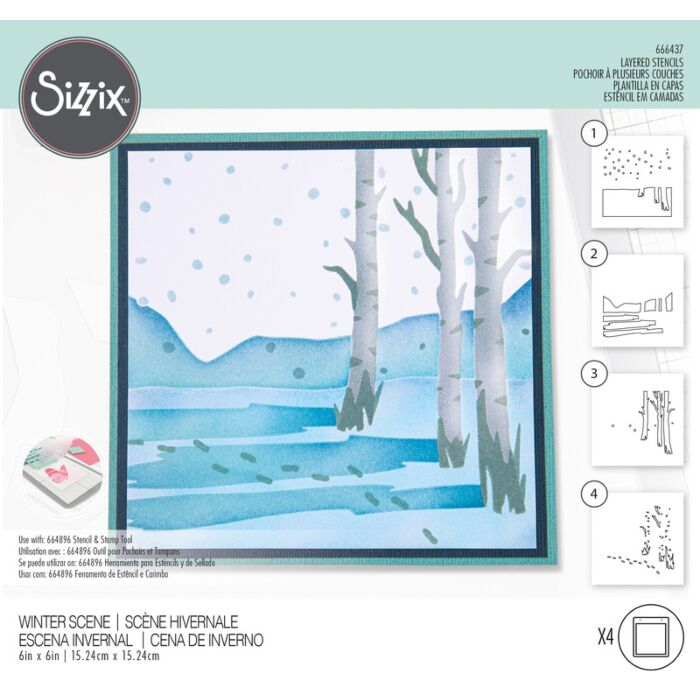 Sizzix Layered Stencils, Winter Scene (4pk)